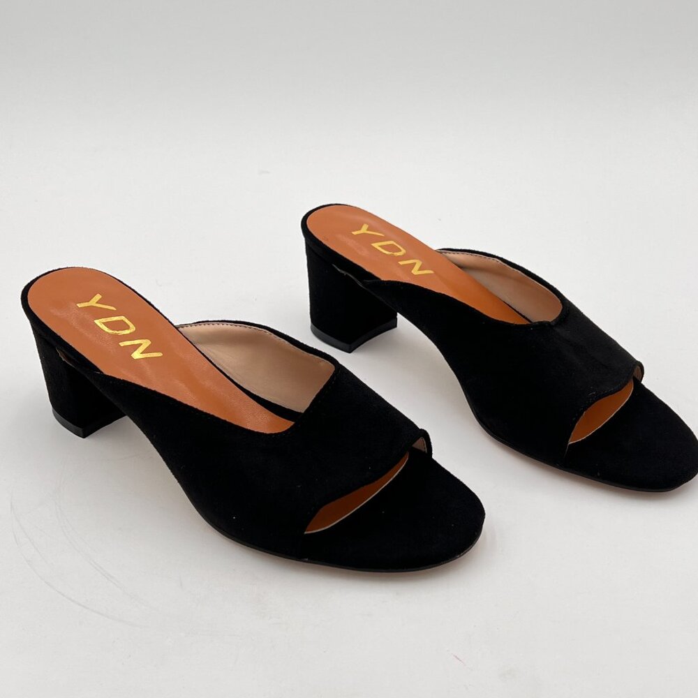 YDN Black Low Chunky Heel Slide Mule Open Toe Slipper Dressy Shoes Sandals - Picture 4 of 8
